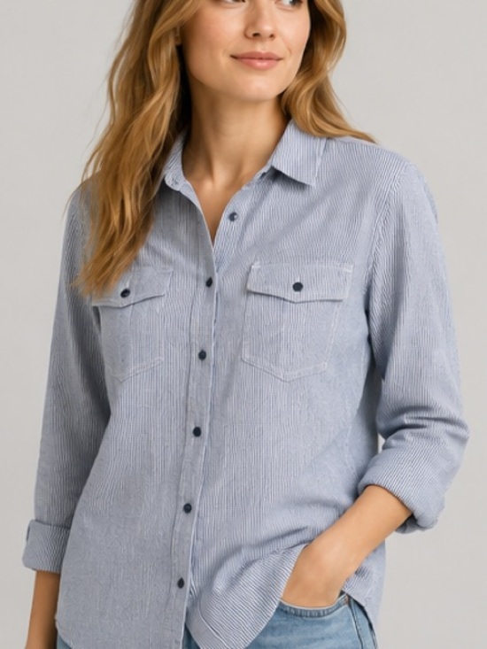 Patagonia Tops - Patagonia Light Blue Striped Casual Button-Down Shirt